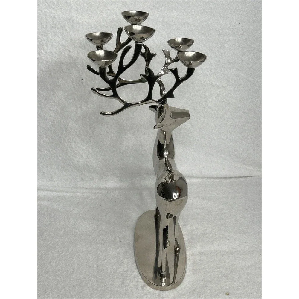 Silver Christmas Reindeer Antler Tea Light Candle Holder Table Centerpiece 16